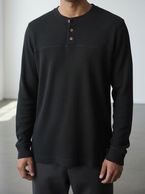 Tentree waffle Knit Henley Shirt Mens Large Longsleeve Basic Gorpcore Layer L